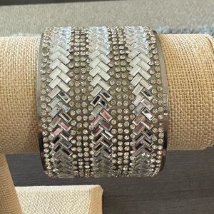 Unique Silver and Rhinestone Cuff Bracelet